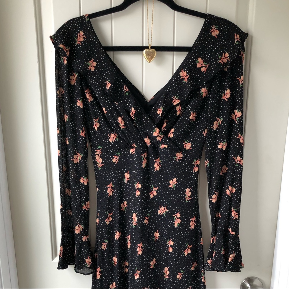 Victoria’s Secret Vintage Flirty Black Floral Romantic Print Midi Dress Size 8